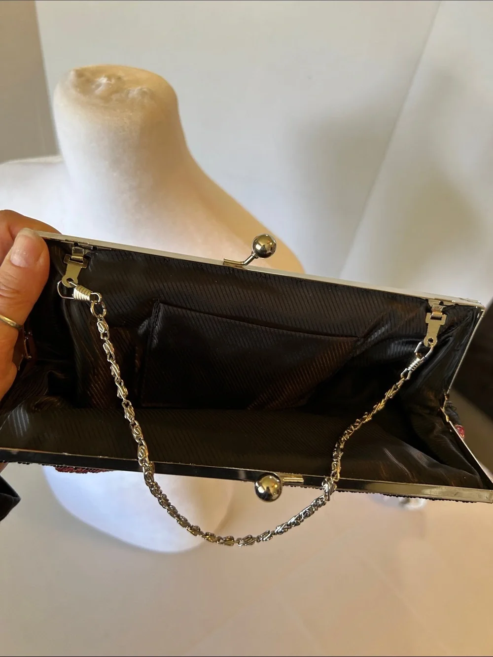 UNBRAIDED BLACK FLORAL EMBROIDERED WITH BEADS & SEQUINS & SLIVER CHAIN